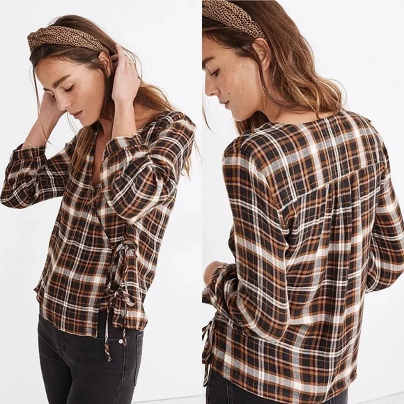 MADEWELL Plaid Gauze Double-Tie Wrap Top Size XS - Picture 1 of 14